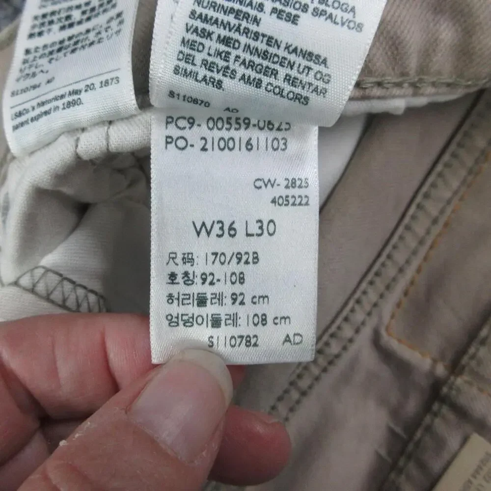 Levi's Pants Mens 36x30 Beige 559 Relaxed Straight Stretch Cotton 36x29.5* NWT